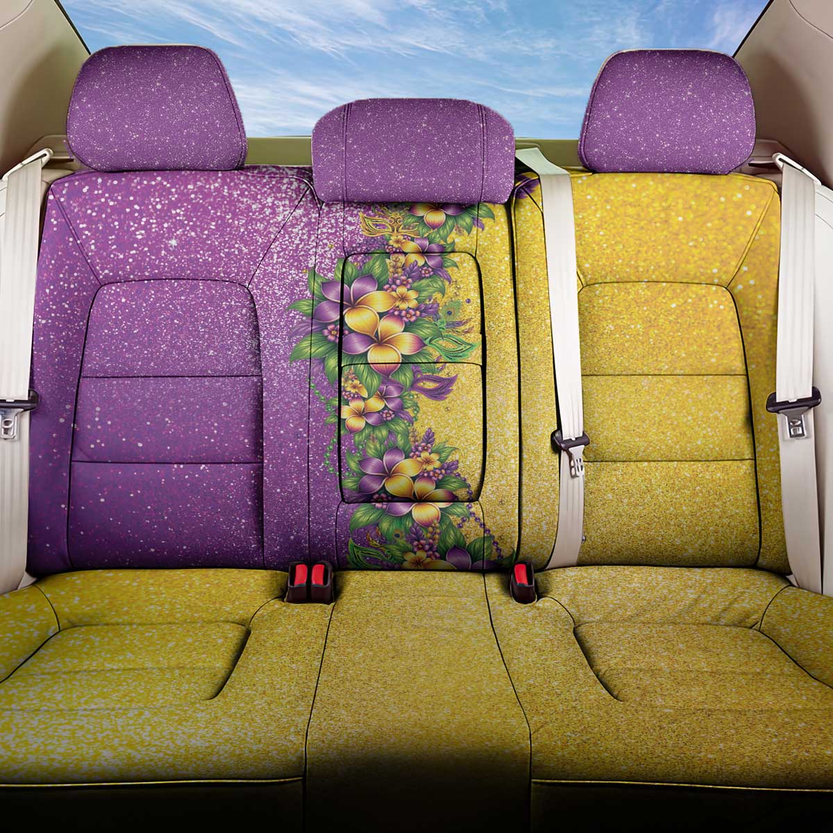 Hawaii Mardi Gras Back Car Seat Cover Plumeria Lei Beads Glitter Style LT05 One Size Colorful - Polynesian Pride