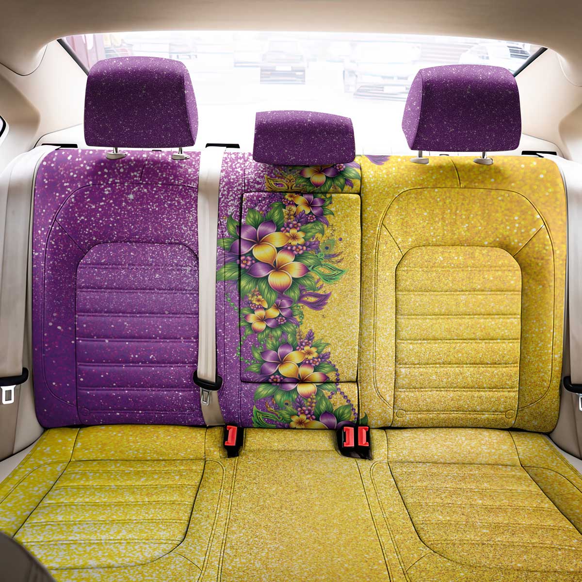 Hawaii Mardi Gras Back Car Seat Cover Plumeria Lei Beads Glitter Style