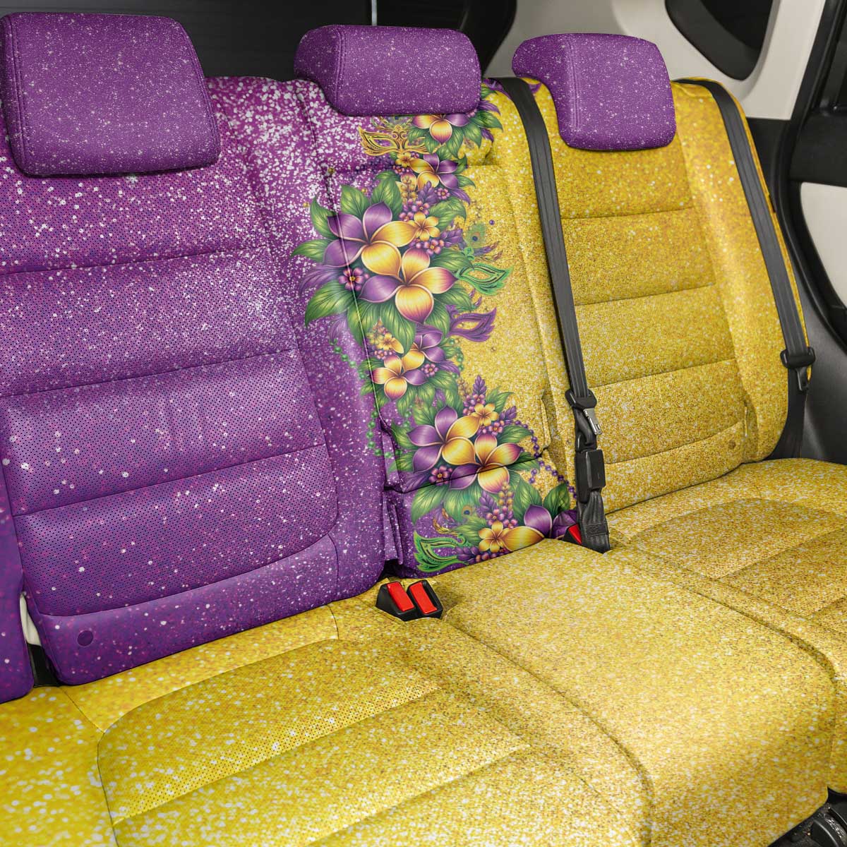 Hawaii Mardi Gras Back Car Seat Cover Plumeria Lei Beads Glitter Style