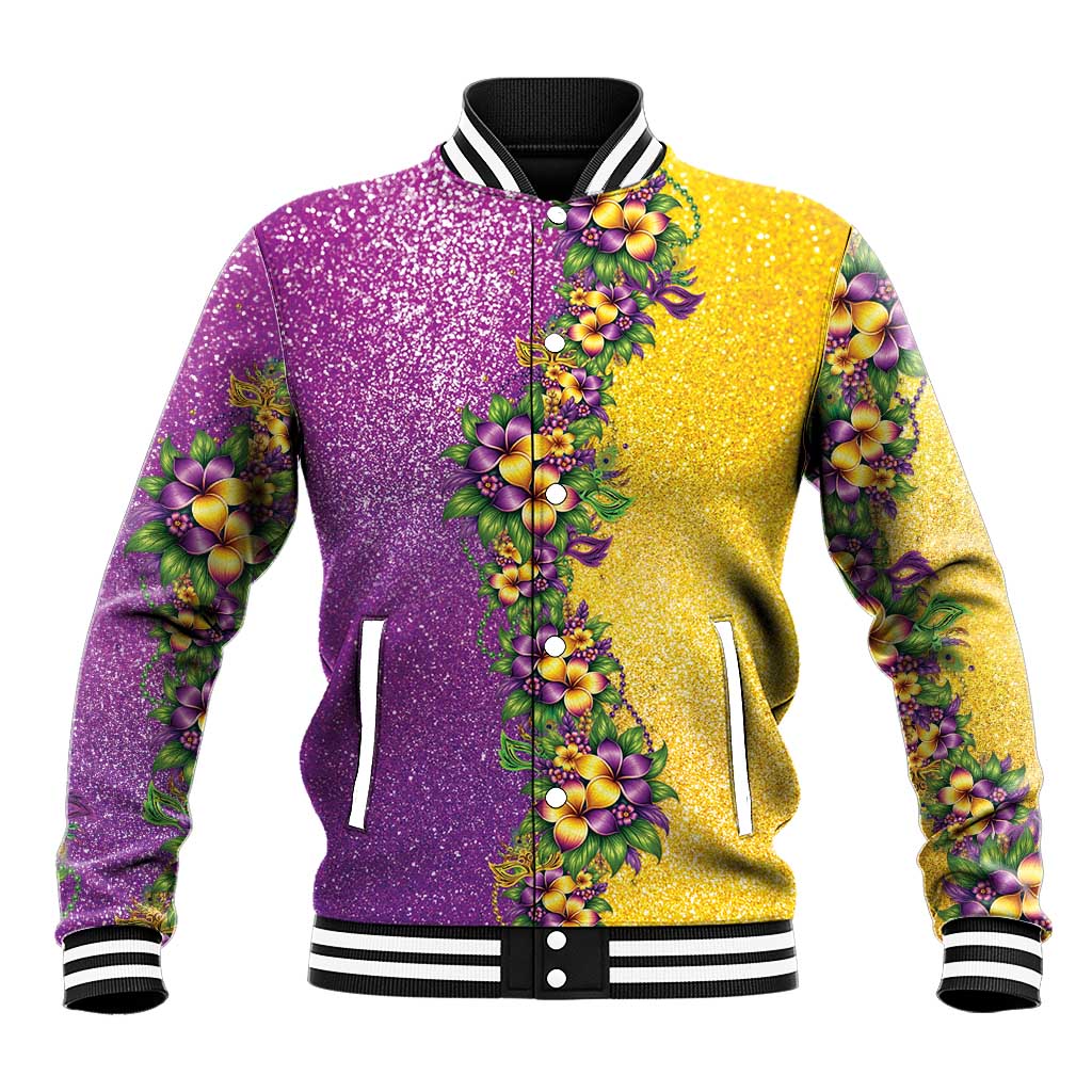 Hawaii Mardi Gras Baseball Jacket Plumeria Lei Beads Glitter Style