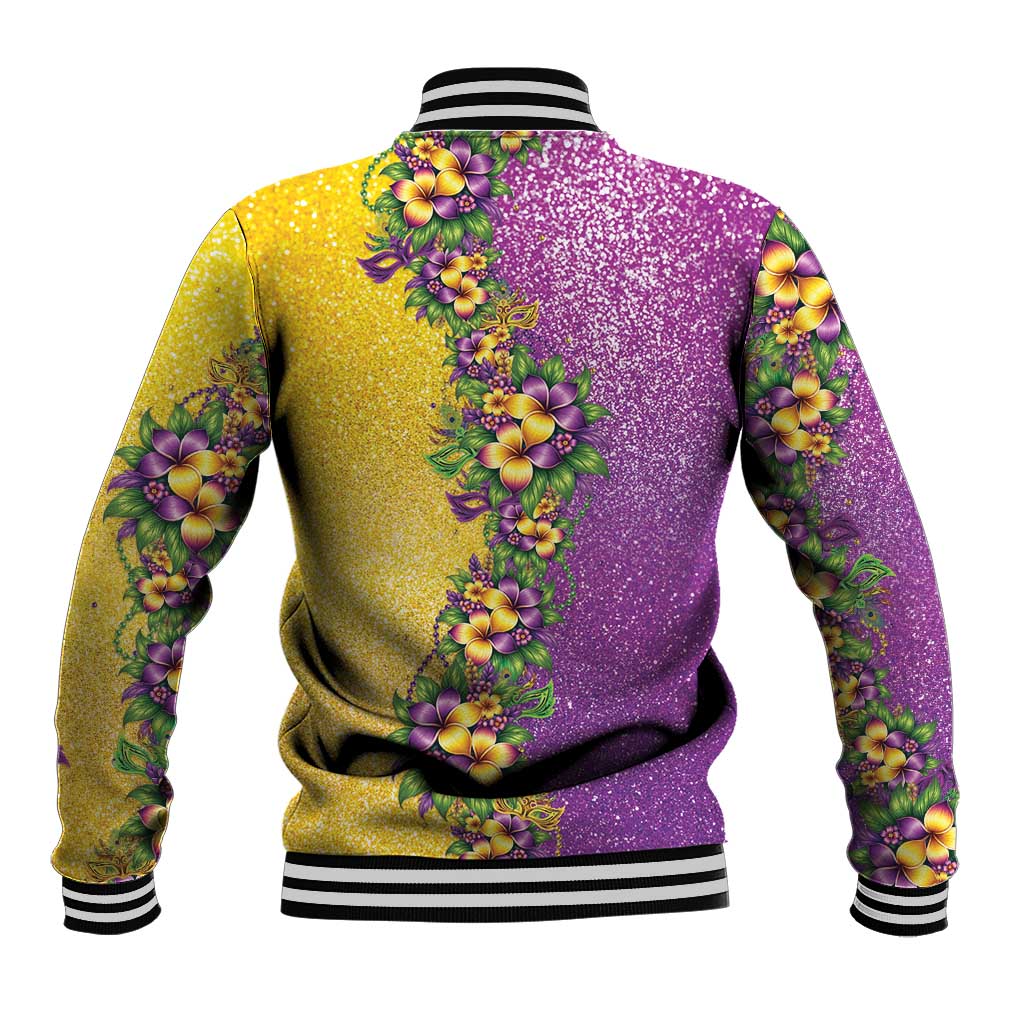 Hawaii Mardi Gras Baseball Jacket Plumeria Lei Beads Glitter Style