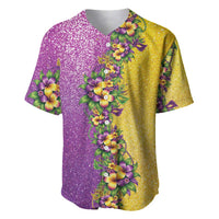 Hawaii Mardi Gras Baseball Jersey Plumeria Lei Beads Glitter Style