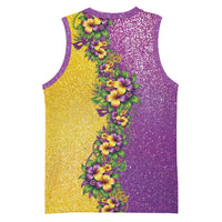 Hawaii Mardi Gras Basketball Jersey Plumeria Lei Beads Glitter Style