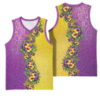 Hawaii Mardi Gras Basketball Jersey Plumeria Lei Beads Glitter Style