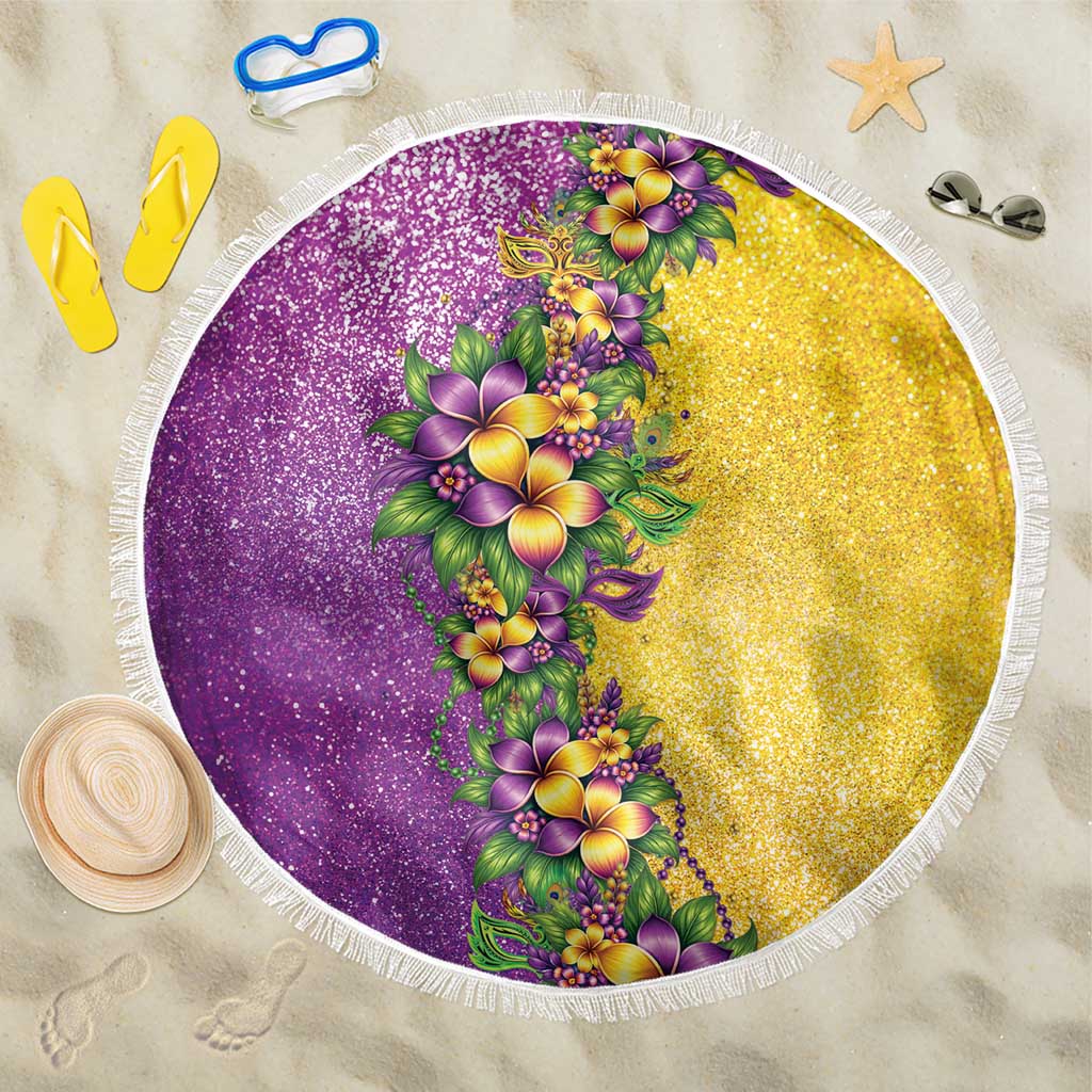 Hawaii Mardi Gras Beach Blanket Plumeria Lei Beads Glitter Style