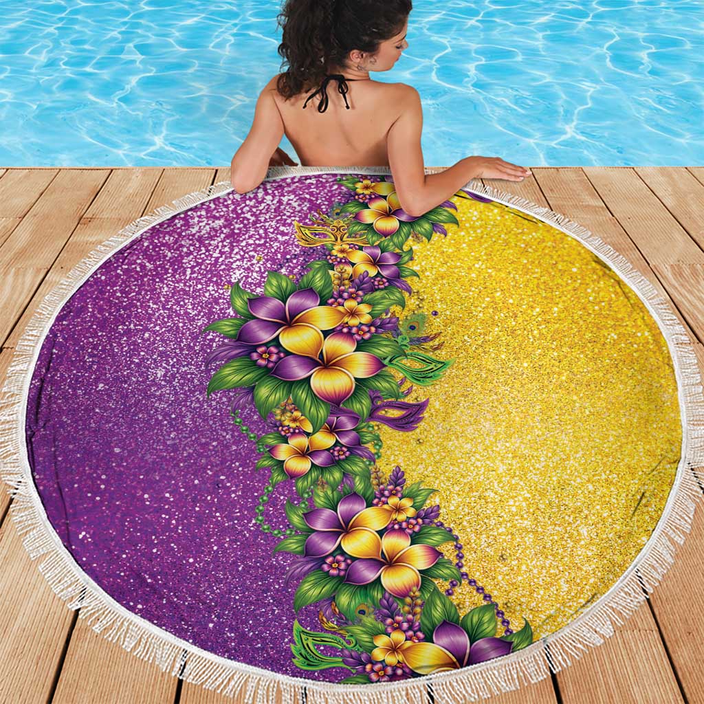 Hawaii Mardi Gras Beach Blanket Plumeria Lei Beads Glitter Style