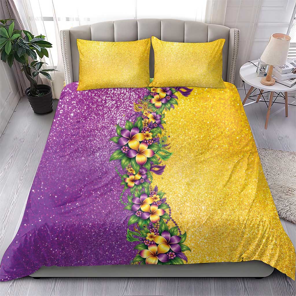 Hawaii Mardi Gras Bedding Set Plumeria Lei Beads Glitter Style