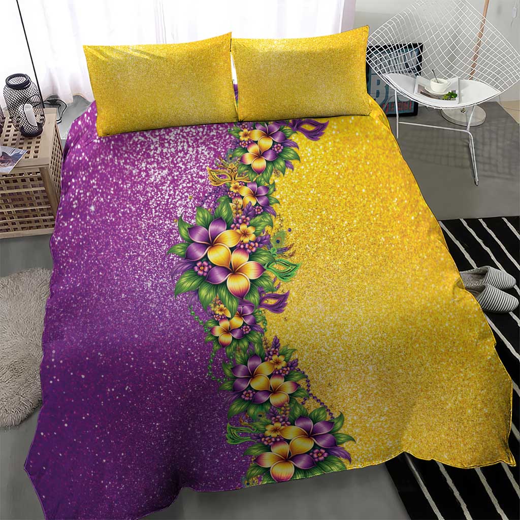 Hawaii Mardi Gras Bedding Set Plumeria Lei Beads Glitter Style