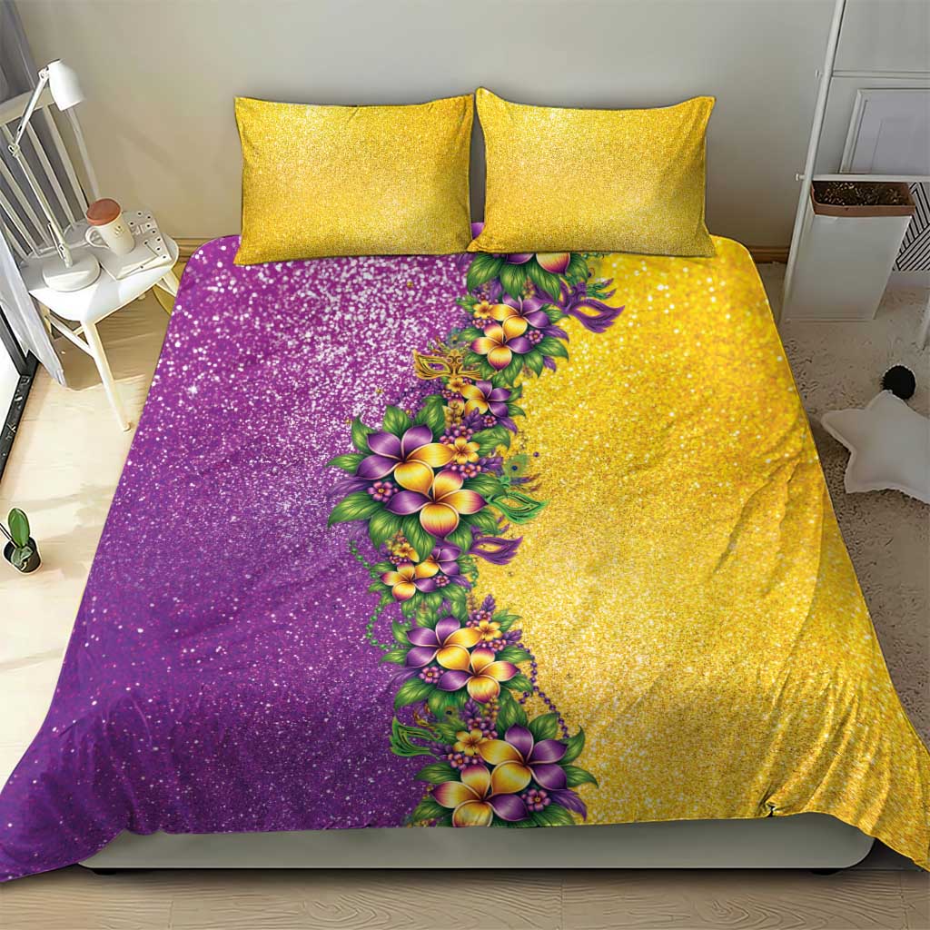 Hawaii Mardi Gras Bedding Set Plumeria Lei Beads Glitter Style