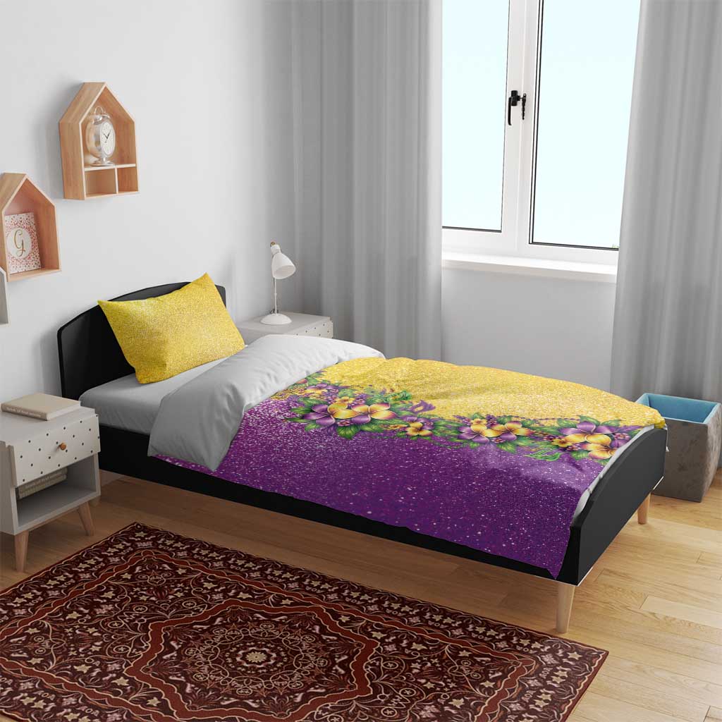 Hawaii Mardi Gras Bedding Set Plumeria Lei Beads Glitter Style