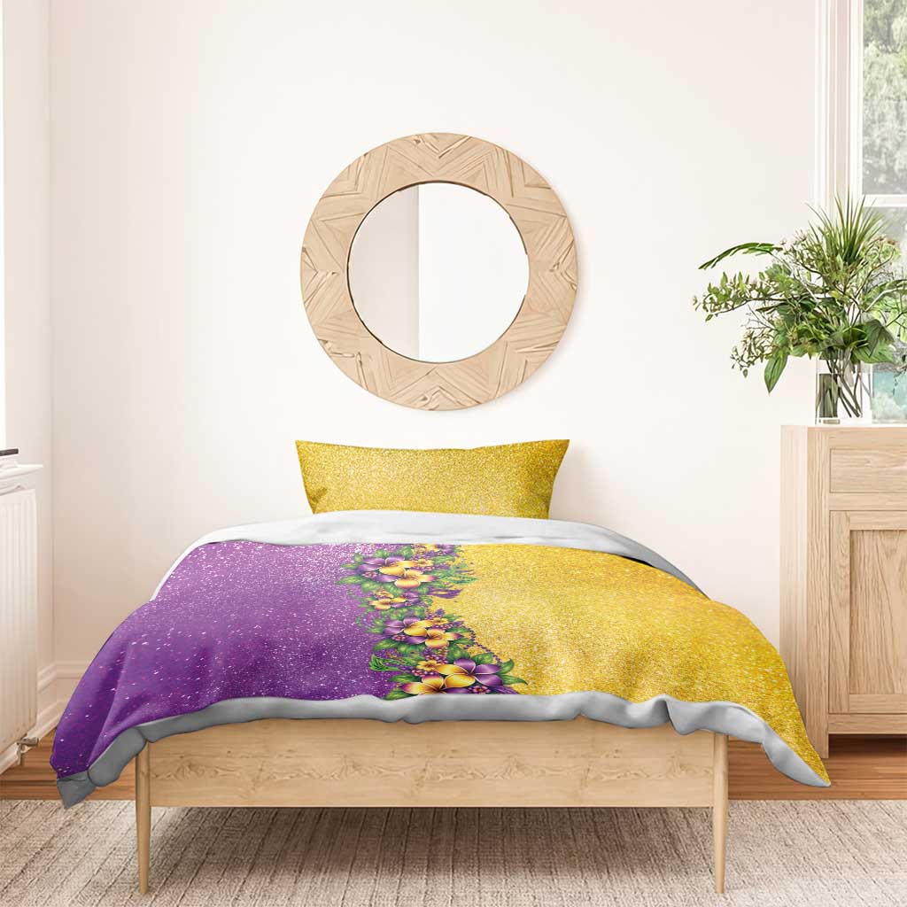Hawaii Mardi Gras Bedding Set Plumeria Lei Beads Glitter Style