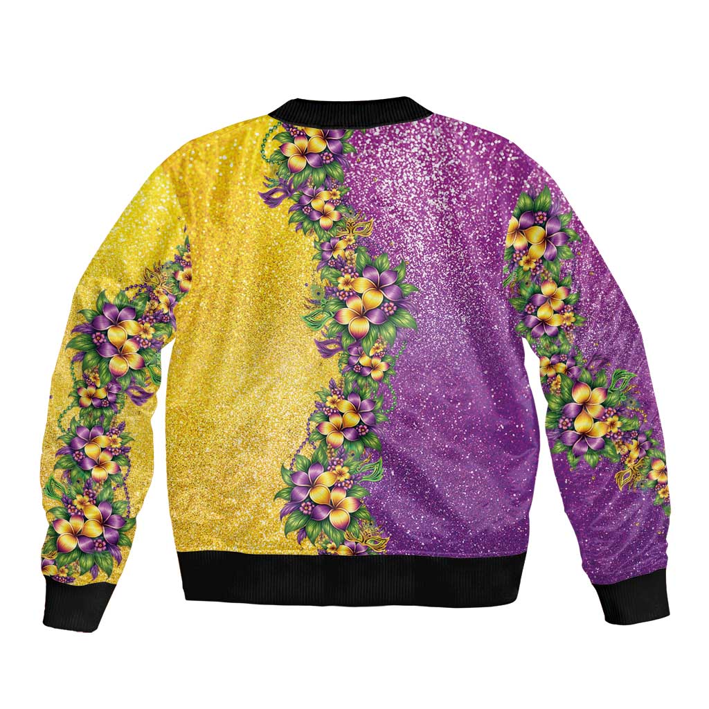 Hawaii Mardi Gras Bomber Jacket Plumeria Lei Beads Glitter Style