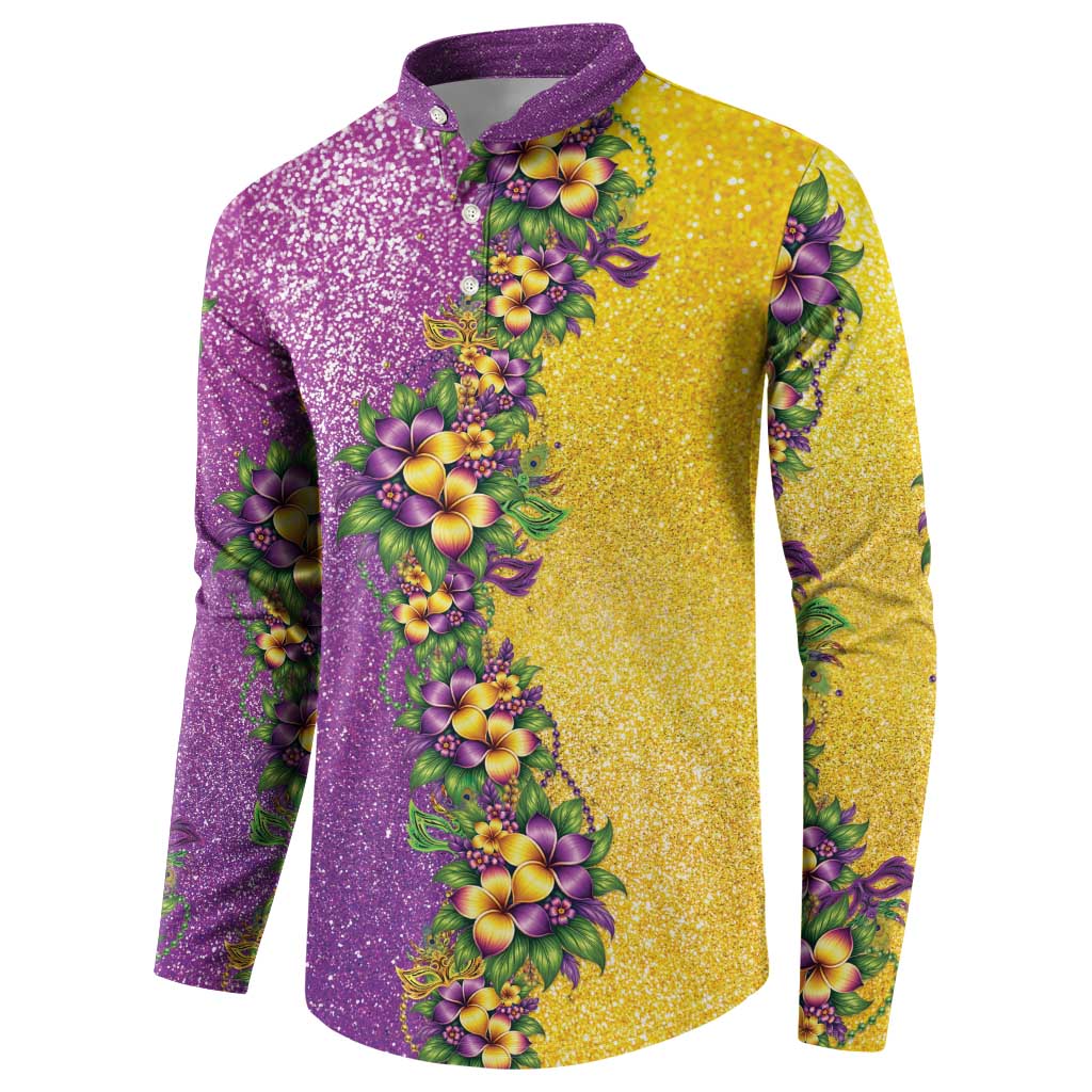 Hawaii Mardi Gras Button Sweatshirt Plumeria Lei Beads Glitter Style