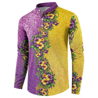 Hawaii Mardi Gras Button Sweatshirt Plumeria Lei Beads Glitter Style