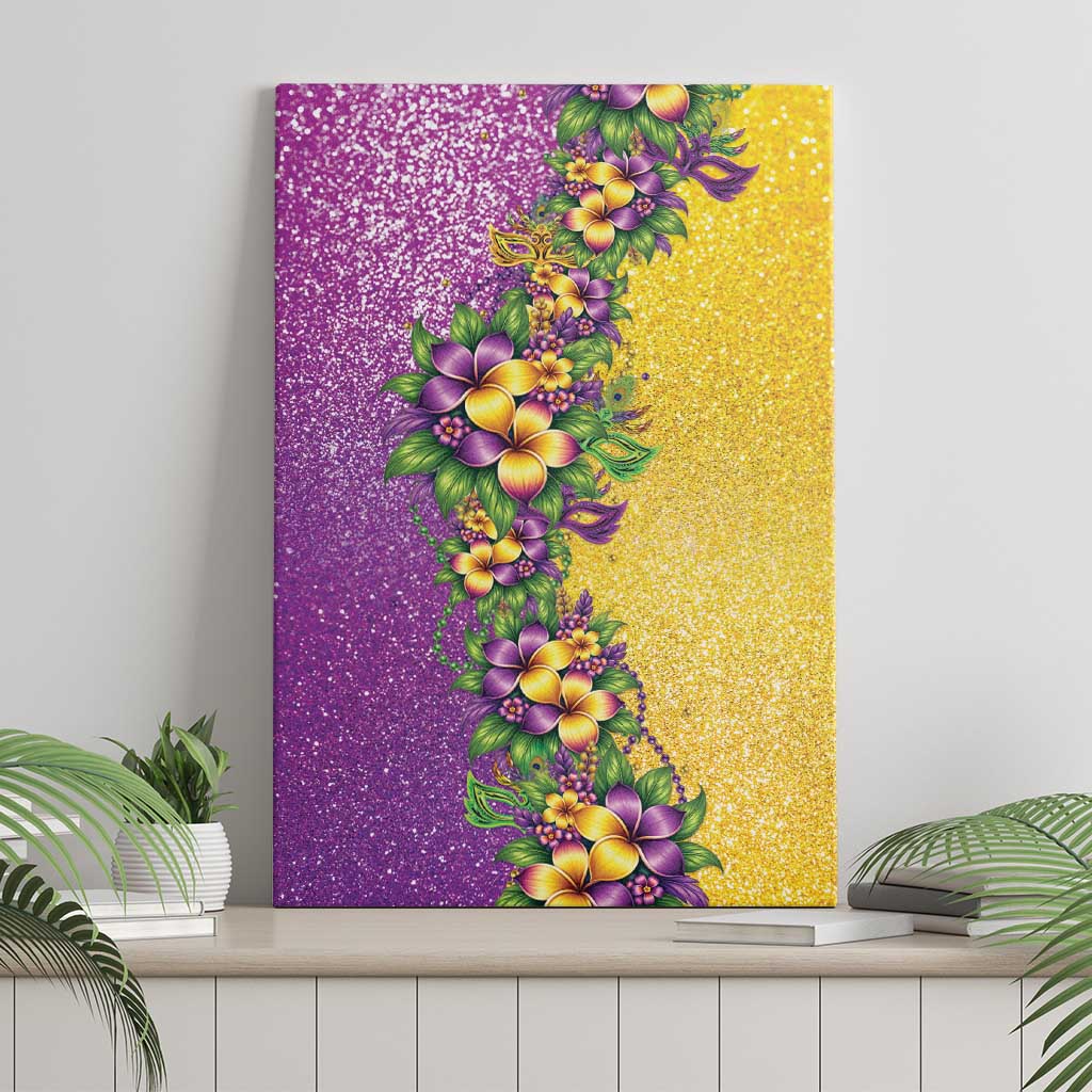 Hawaii Mardi Gras Canvas Wall Art Plumeria Lei Beads Glitter Style