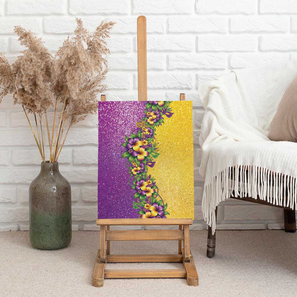 Hawaii Mardi Gras Canvas Wall Art Plumeria Lei Beads Glitter Style