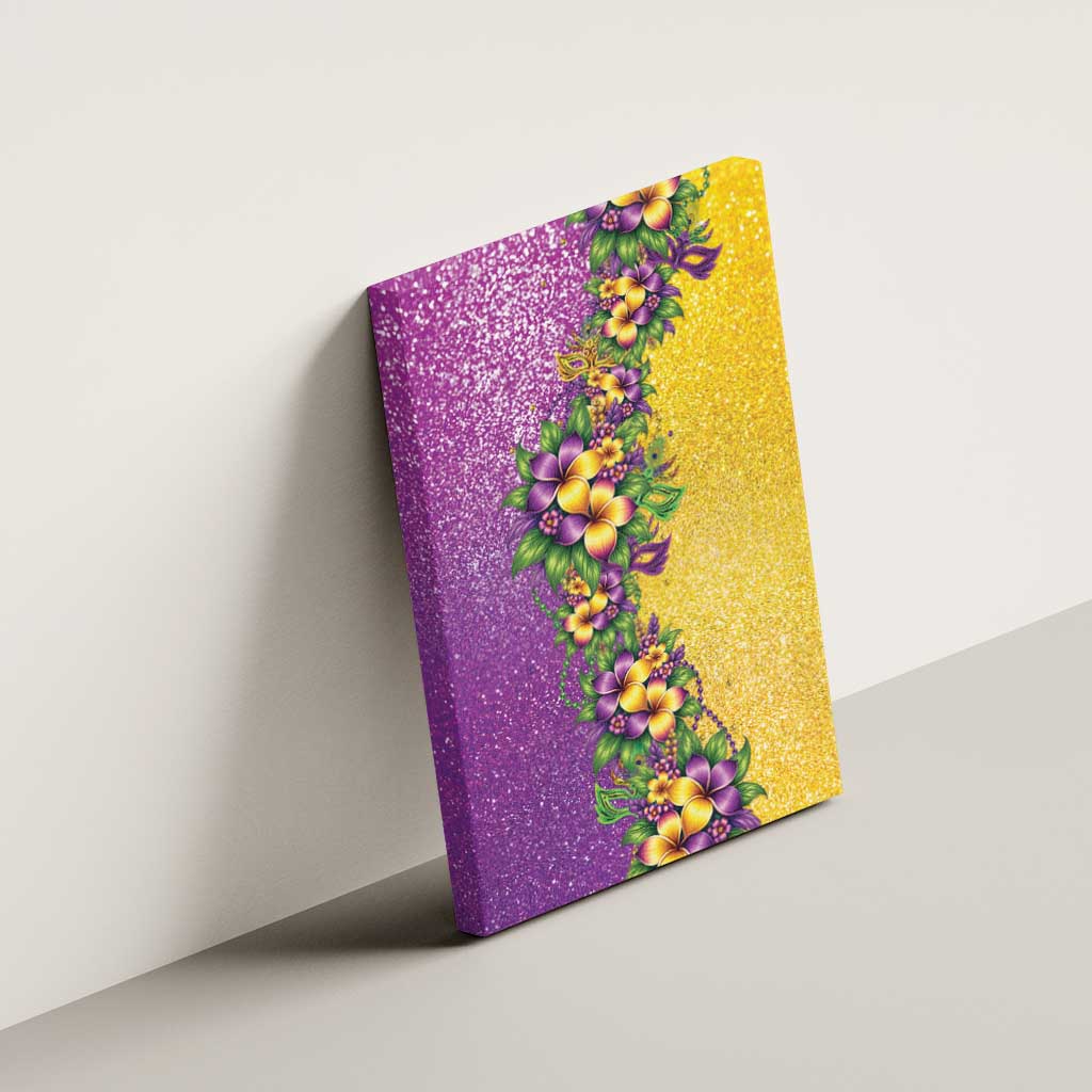 Hawaii Mardi Gras Canvas Wall Art Plumeria Lei Beads Glitter Style