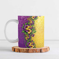 Hawaii Mardi Gras Ceramic Mug Plumeria Lei Beads Glitter Style