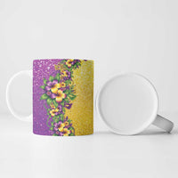 Hawaii Mardi Gras Ceramic Mug Plumeria Lei Beads Glitter Style