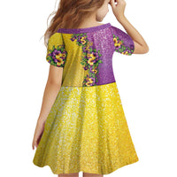Hawaii Mardi Gras Family Matching Off Shoulder Short Dress and Hawaiian Shirt Plumeria Lei Beads Glitter Style