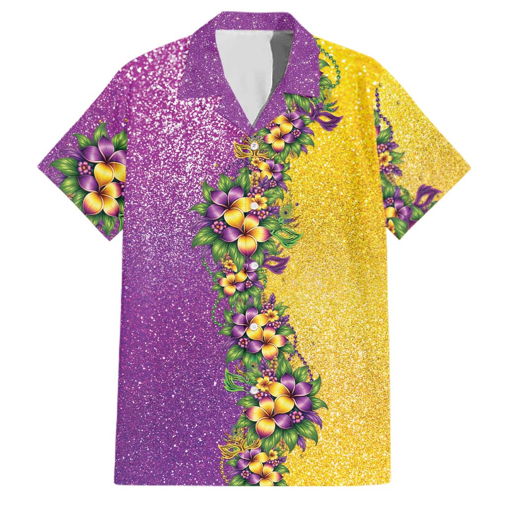 Hawaii Mardi Gras Family Matching Summer Maxi Dress and Hawaiian Shirt Plumeria Lei Beads Glitter Style