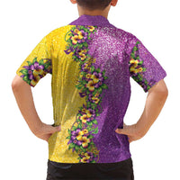 Hawaii Mardi Gras Hawaiian Shirt Plumeria Lei Beads Glitter Style