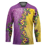 Hawaii Mardi Gras Hockey Jersey Plumeria Lei Beads Glitter Style