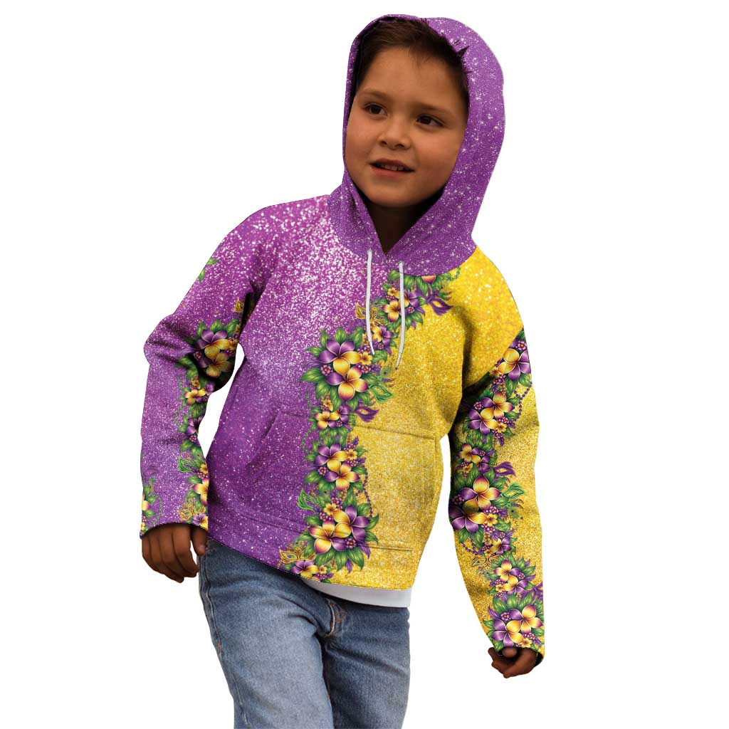 Hawaii Mardi Gras Kid Hoodie Plumeria Lei Beads Glitter Style