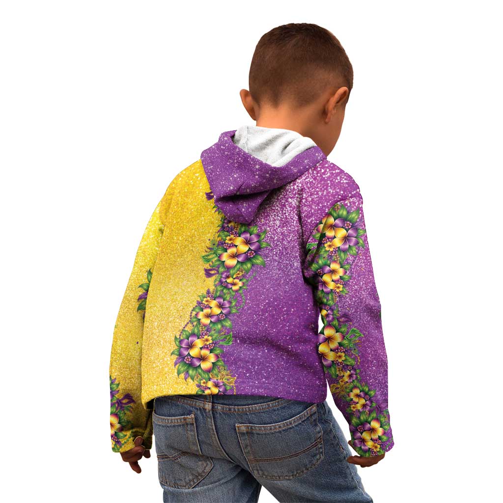 Hawaii Mardi Gras Kid Hoodie Plumeria Lei Beads Glitter Style