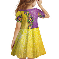Hawaii Mardi Gras Kid Short Sleeve Dress Plumeria Lei Beads Glitter Style