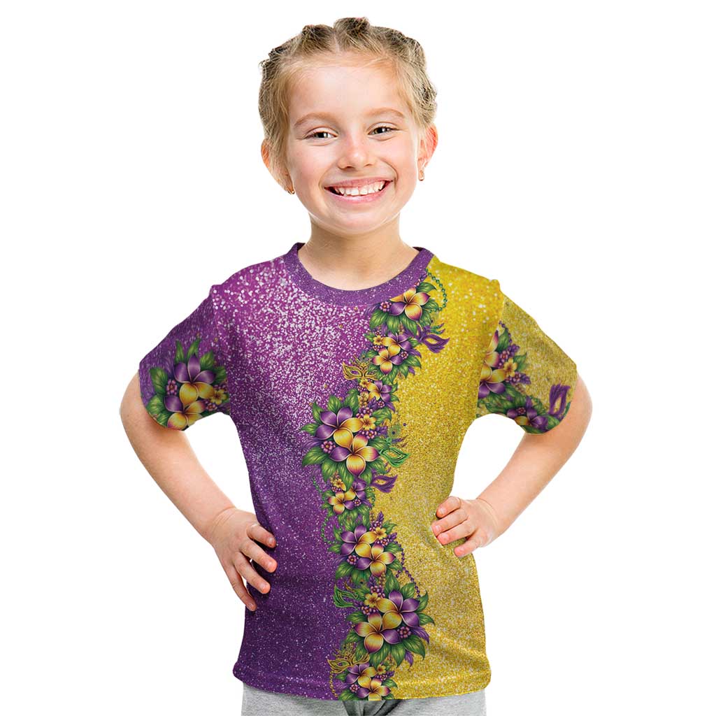 Hawaii Mardi Gras Kid T Shirt Plumeria Lei Beads Glitter Style LT05 Colorful - Polynesian Pride