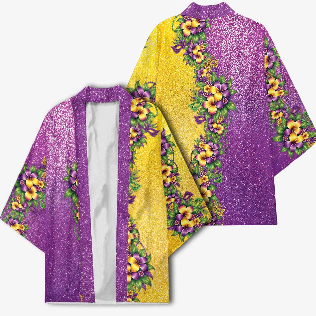 Hawaii Mardi Gras Kimono Plumeria Lei Beads Glitter Style
