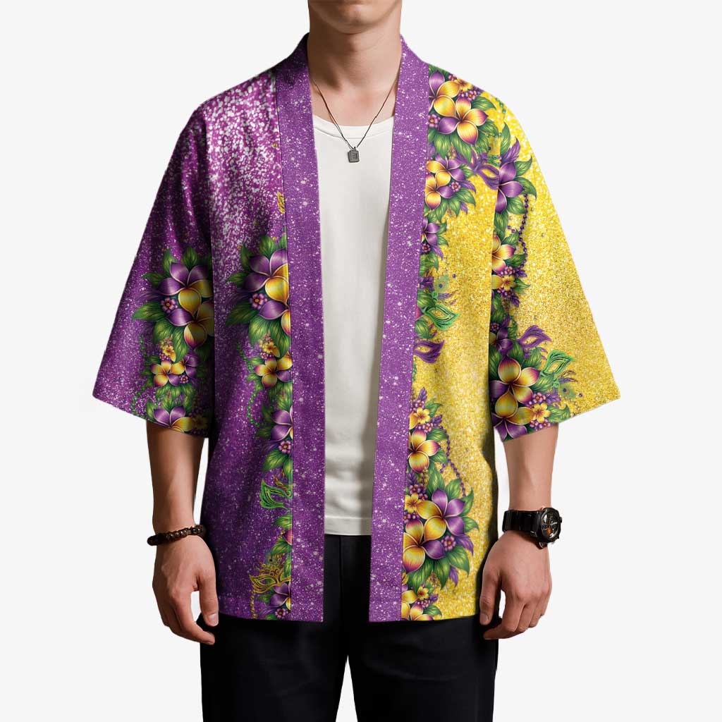 Hawaii Mardi Gras Kimono Plumeria Lei Beads Glitter Style