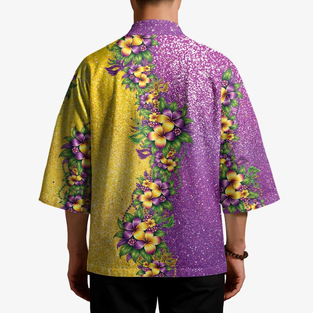 Hawaii Mardi Gras Kimono Plumeria Lei Beads Glitter Style