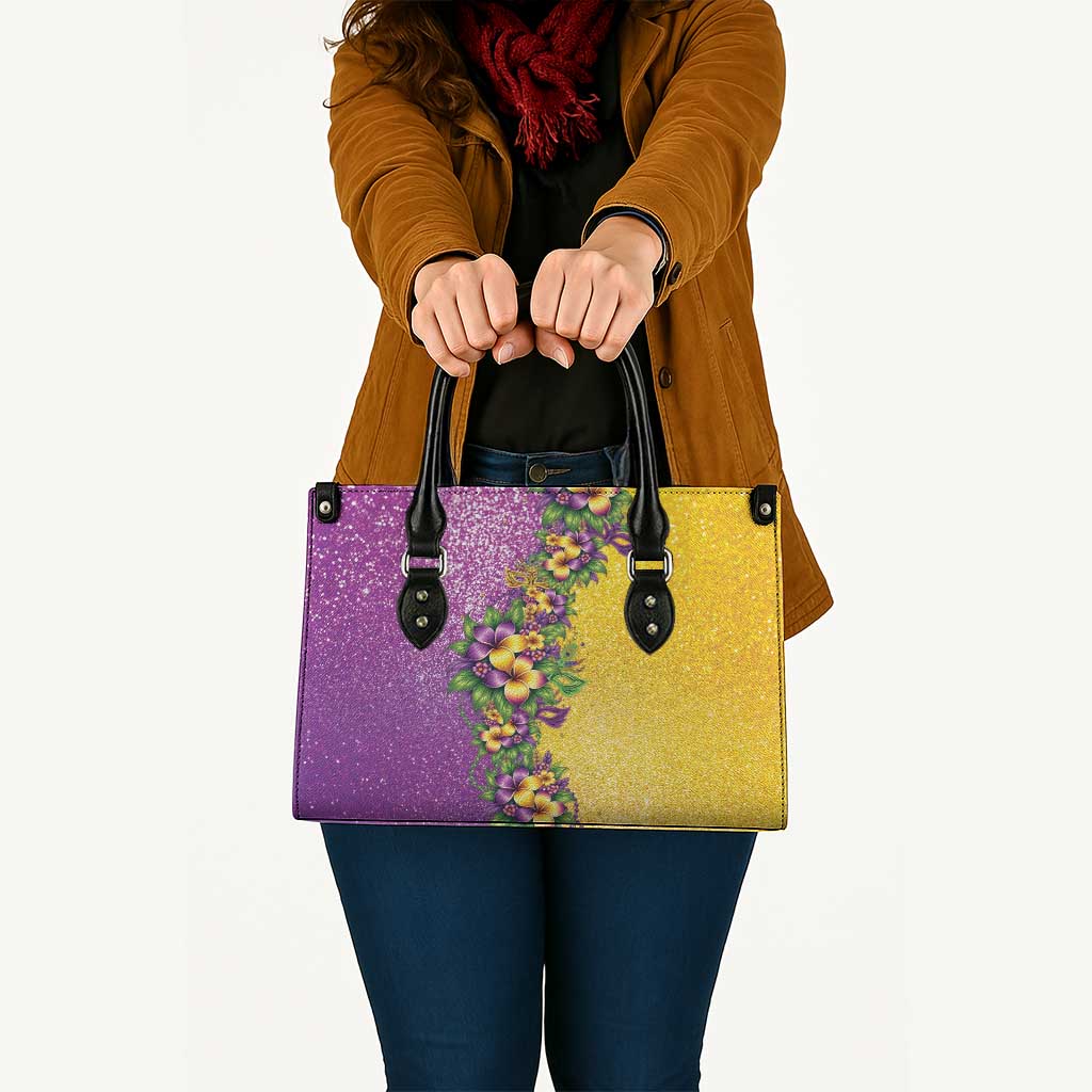 Hawaii Mardi Gras Leather Bag Plumeria Lei Beads Glitter Style