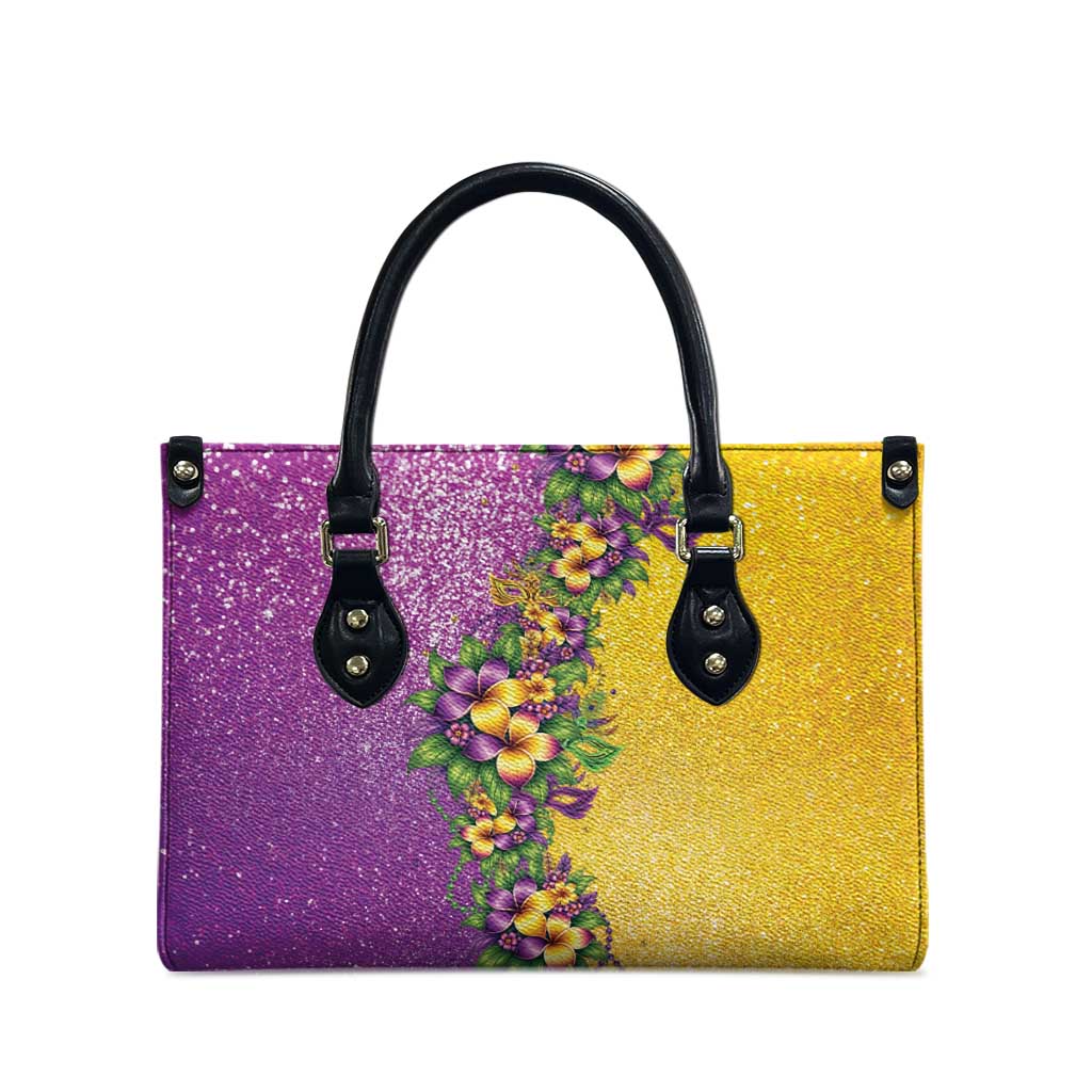 Hawaii Mardi Gras Leather Bag Plumeria Lei Beads Glitter Style
