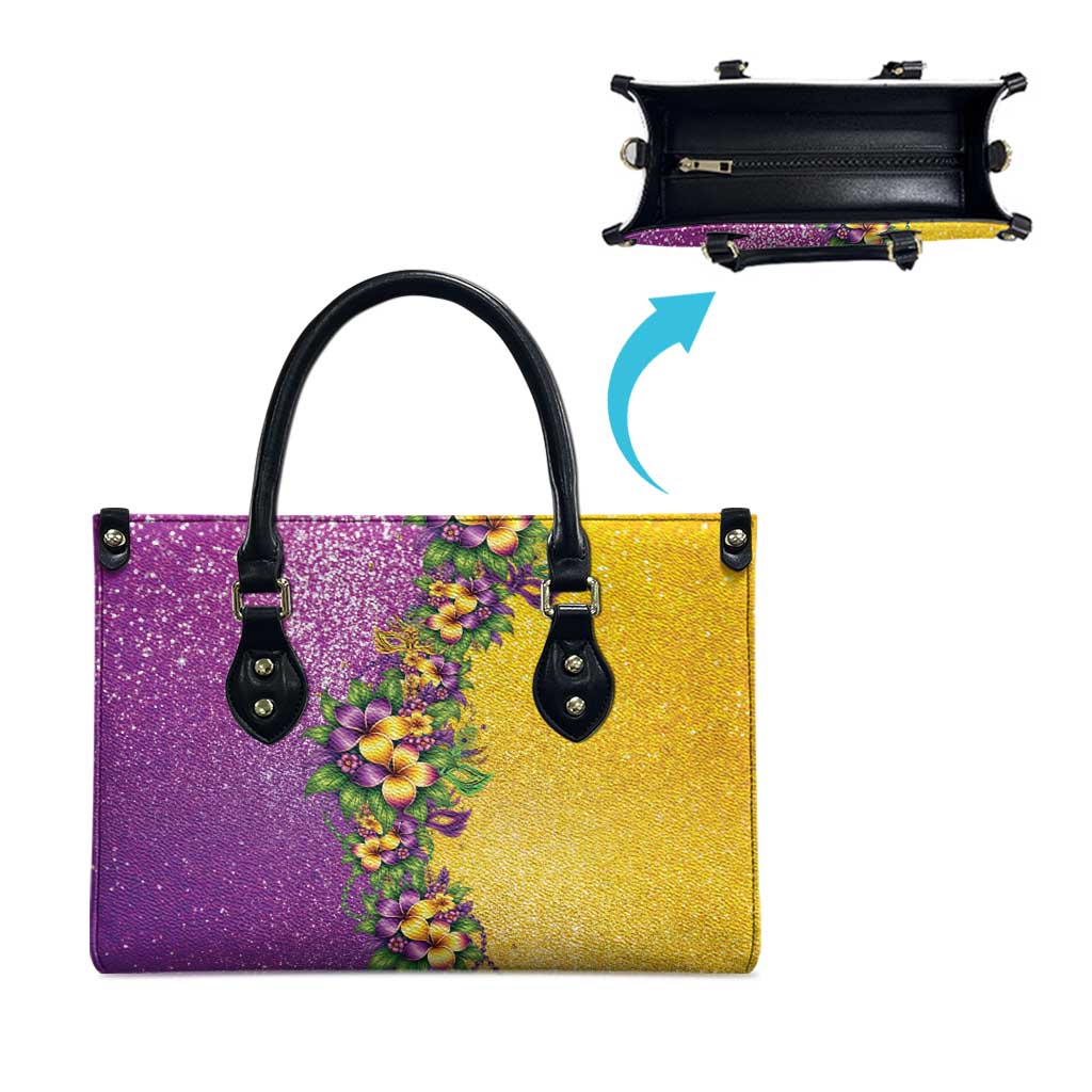 Hawaii Mardi Gras Leather Bag Plumeria Lei Beads Glitter Style