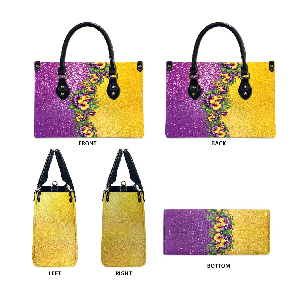 Hawaii Mardi Gras Leather Bag Plumeria Lei Beads Glitter Style