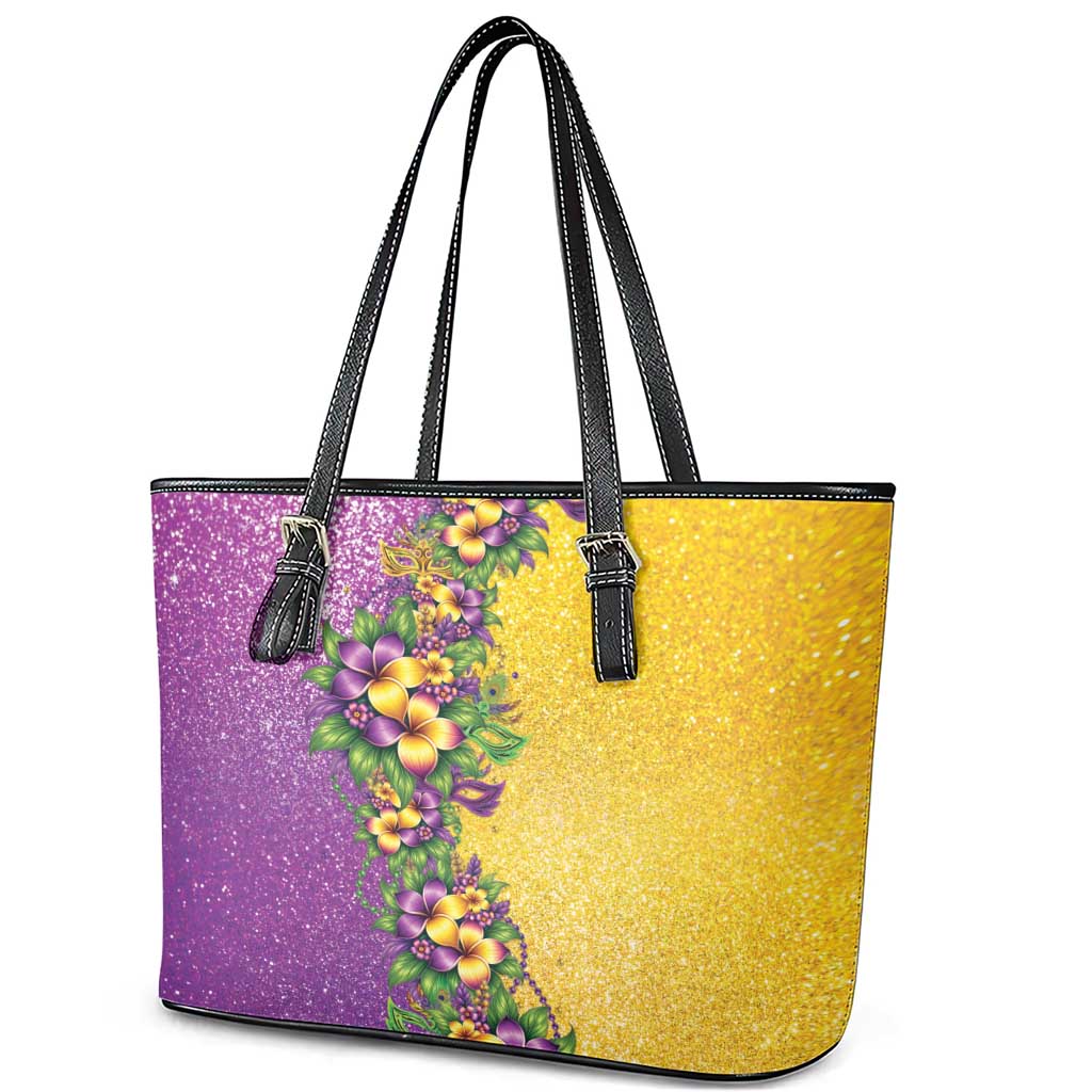 Hawaii Mardi Gras Leather Tote Bag Plumeria Lei Beads Glitter Style