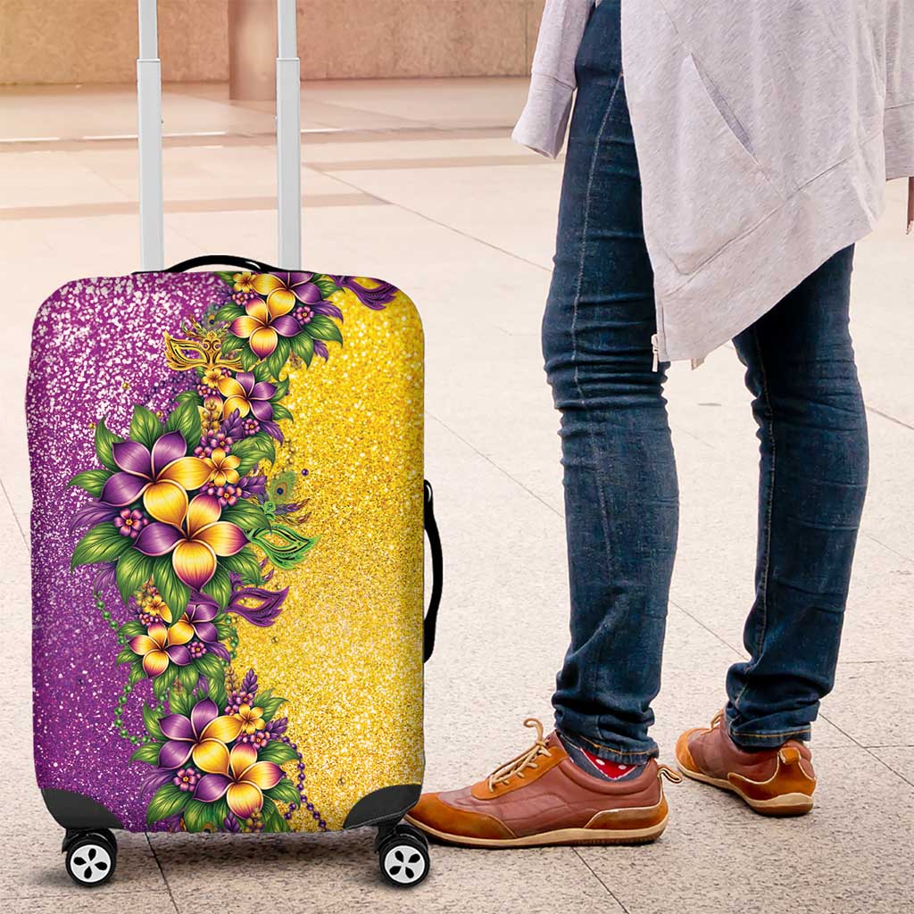 Hawaii Mardi Gras Luggage Cover Plumeria Lei Beads Glitter Style
