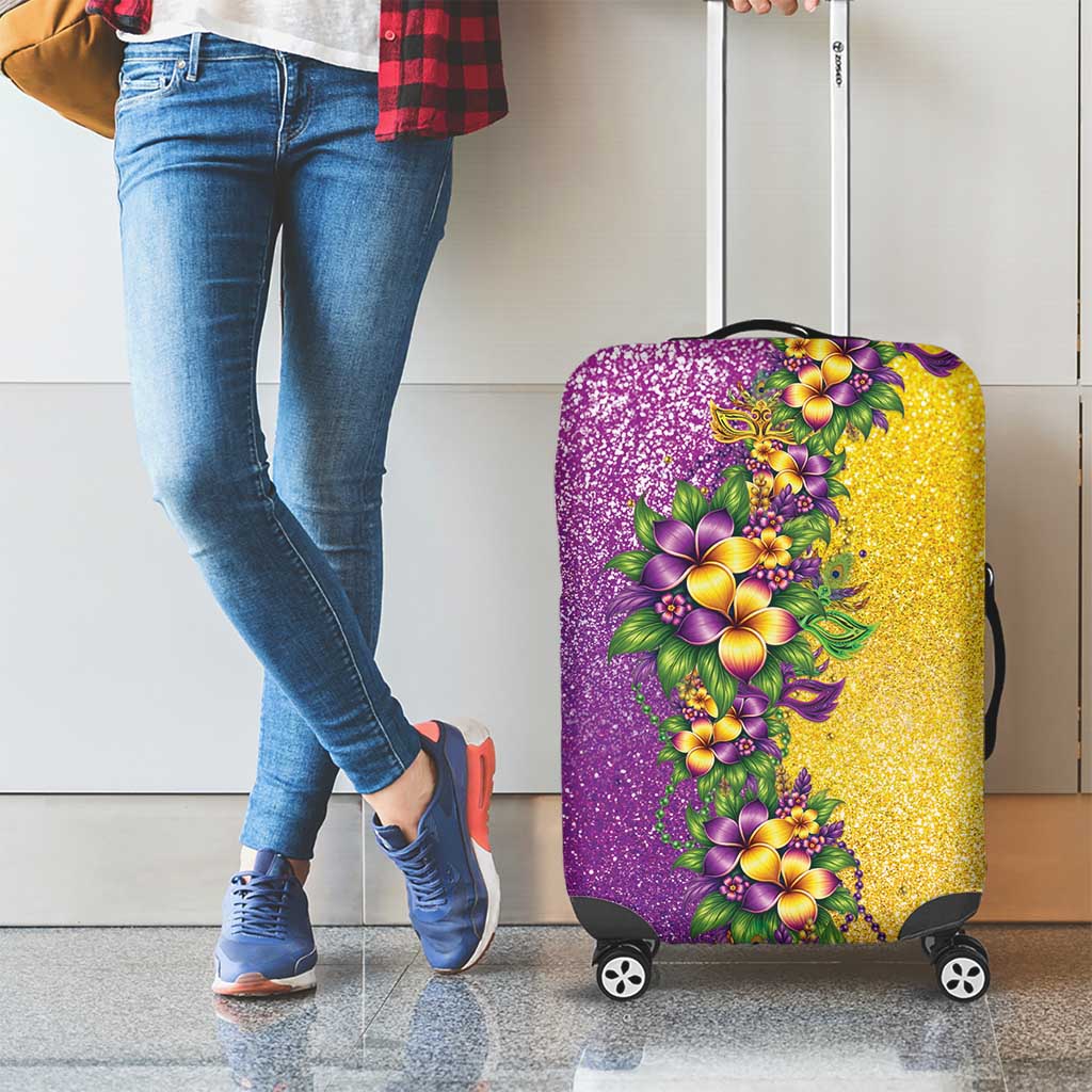 Hawaii Mardi Gras Luggage Cover Plumeria Lei Beads Glitter Style