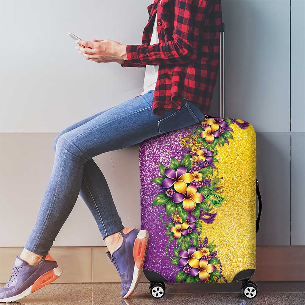 Hawaii Mardi Gras Luggage Cover Plumeria Lei Beads Glitter Style