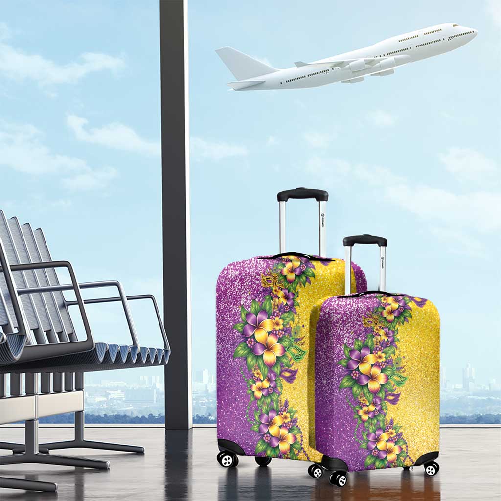 Hawaii Mardi Gras Luggage Cover Plumeria Lei Beads Glitter Style