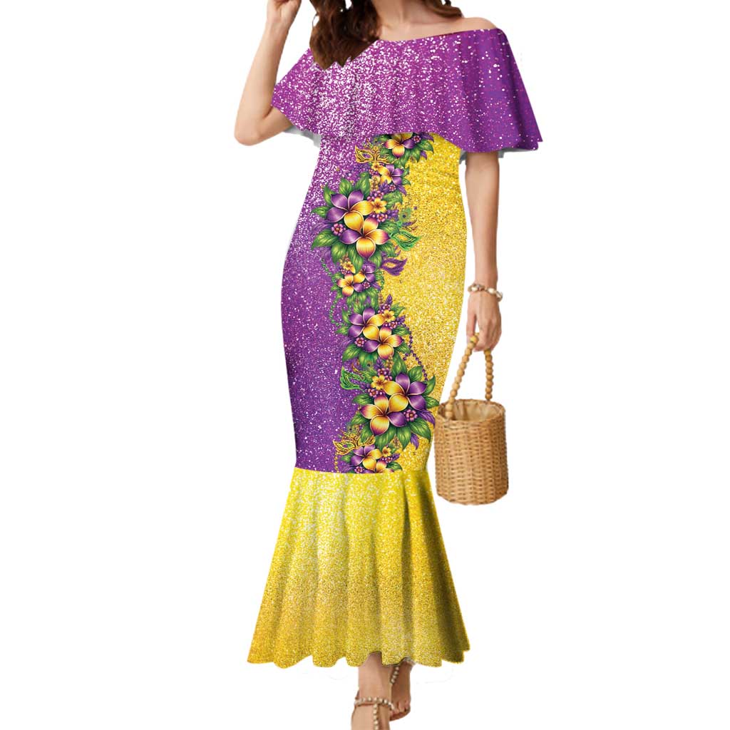Hawaii Mardi Gras Mermaid Dress Plumeria Lei Beads Glitter Style
