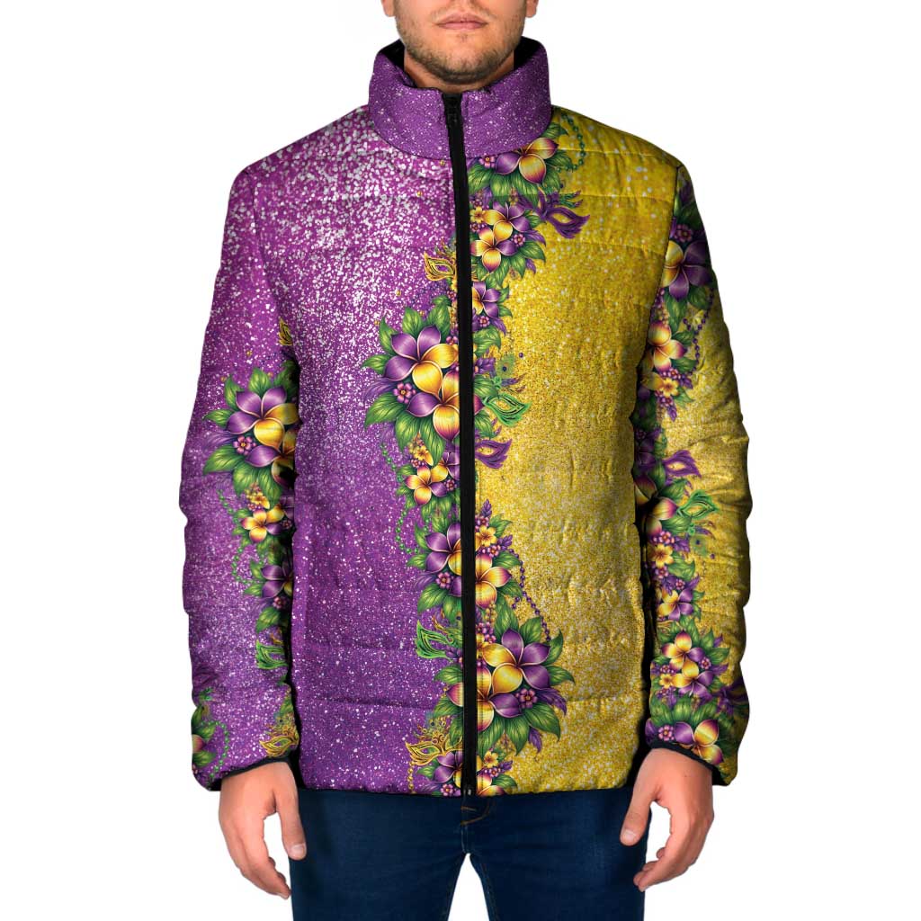 Hawaii Mardi Gras Padded Jacket Plumeria Lei Beads Glitter Style LT05 Men Colorful - Polynesian Pride