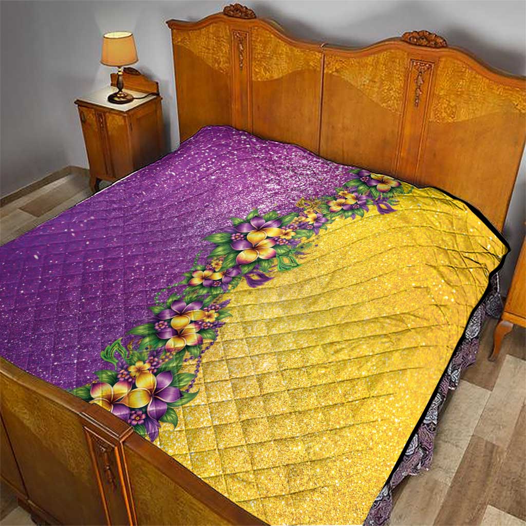 Hawaii Mardi Gras Quilt Plumeria Lei Beads Glitter Style