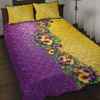 Hawaii Mardi Gras Quilt Bed Set Plumeria Lei Beads Glitter Style