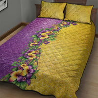 Hawaii Mardi Gras Quilt Bed Set Plumeria Lei Beads Glitter Style