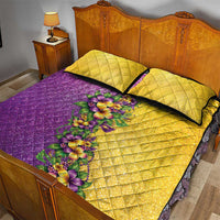 Hawaii Mardi Gras Quilt Bed Set Plumeria Lei Beads Glitter Style