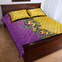 Hawaii Mardi Gras Quilt Bed Set Plumeria Lei Beads Glitter Style